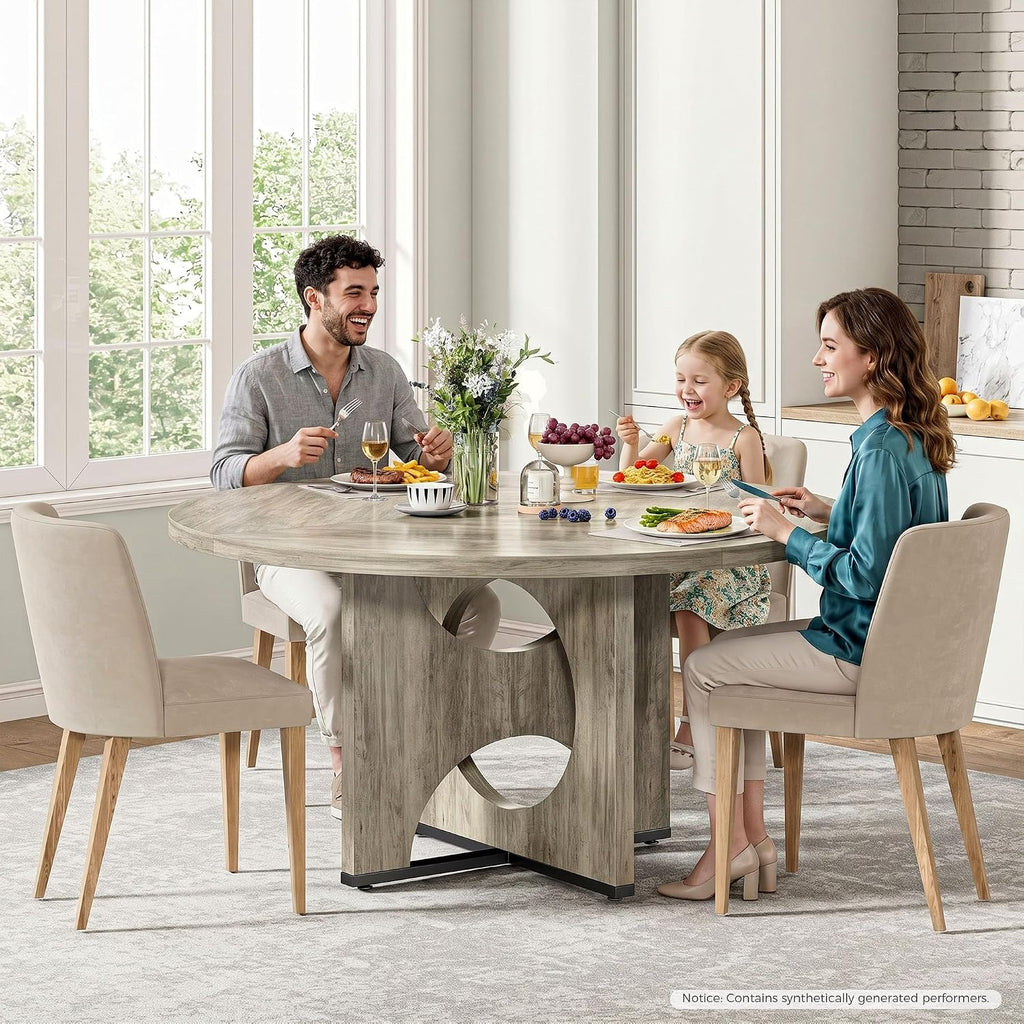 IRONCK 47.2" Round Dining Table for 4-6 People, Wooden Dining Room Table with H-Shape Pedestal Base, Farmhouse Dinner Table, Circle Kitchen Tables for Dining Room, Kitchen, Apartment, Light Gray