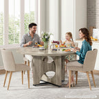 IRONCK 47.2" Round Dining Table for 4-6 People, Wooden Dining Room Table with H-Shape Pedestal Base, Farmhouse Dinner Table, Circle Kitchen Tables for Dining Room, Kitchen, Apartment, Light Gray