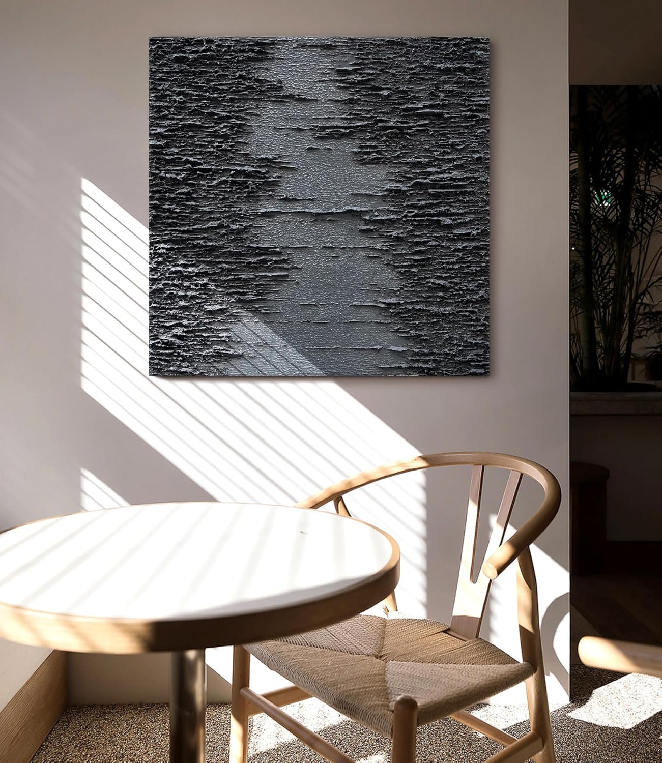 NANKAI Art Hand-Painted Thick Texture Black Canvas Art 24x24 inch Abstract Oil Home Wall Art Deco Painting
