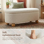 VKNOW 44.8" Storage Ottoman Bench End of Bed Bench, Thickened Upholstered Blanket Chest for Living Room, Entryway Bench with Hinge and Cute Spherical Solid Wood Stool Legs for Bedroom, Beige
