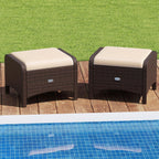 Tangkula 2 Pieces Outdoor Patio PE Wicker Ottomans with Removable Cushions, Outdoor Furniture for Additional Seating, Footrest and Side Table, Outdoor Footstools for Porch, Garden and Backyard