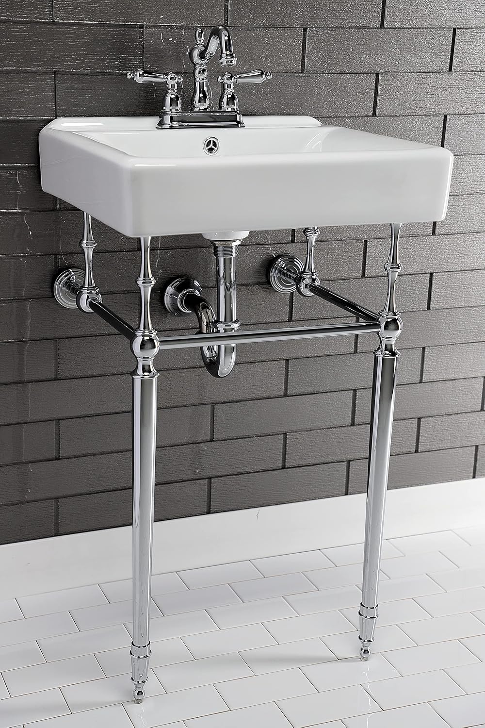 Kingston Brass KVPB2018W41 Edwardian 20-Inch Console Sink with Brass Legs, Polished Chrome