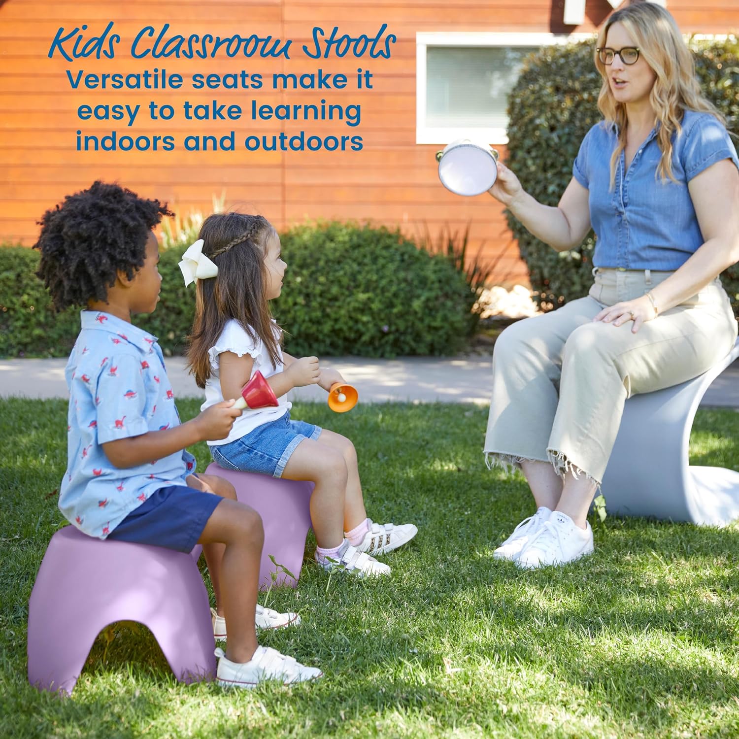 ECR4Kids Ayana Stackable Plastic Stool Seating Set, Children's Furniture, Light Purple, 4-Pack