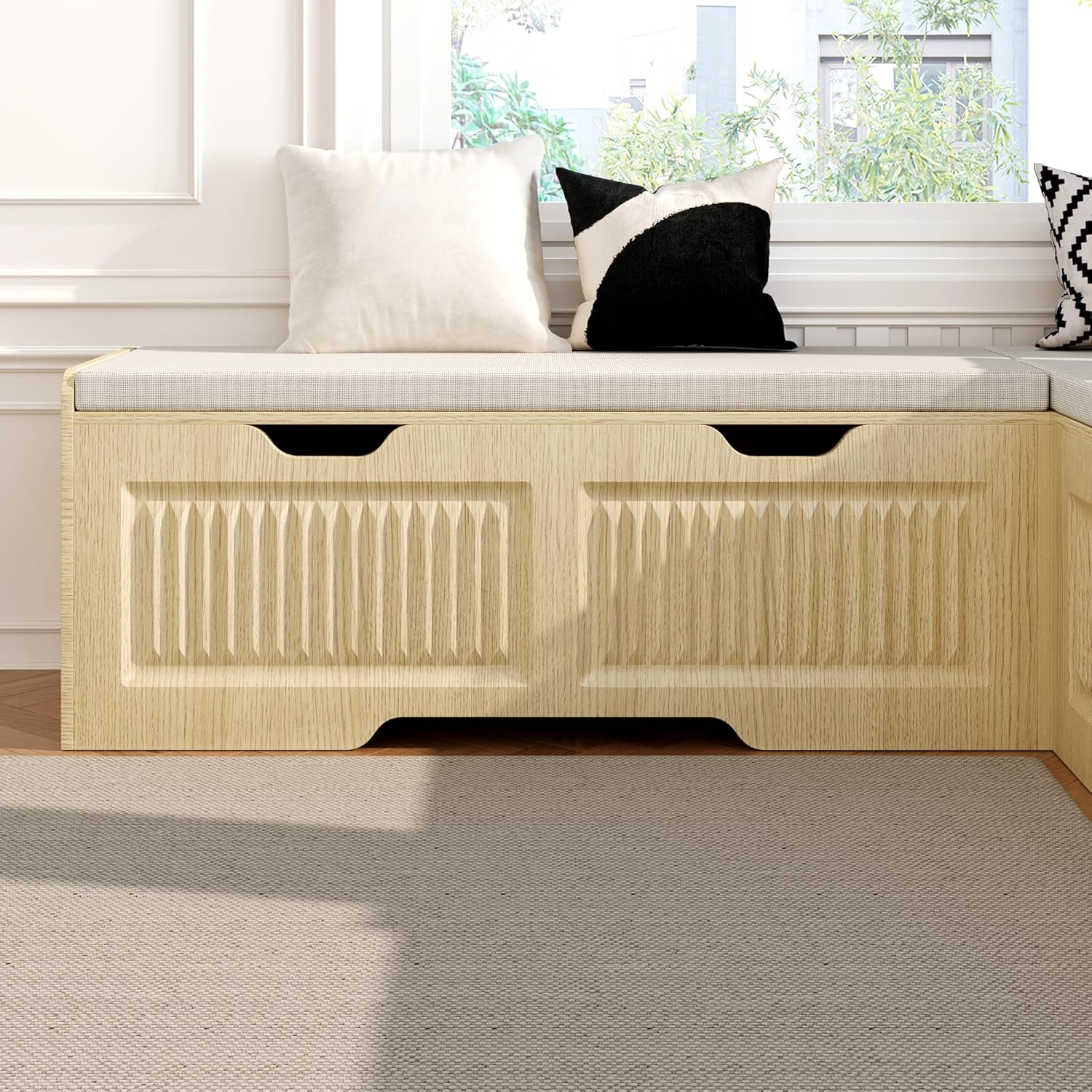 L Shape Bench,Breakfast Nook Bench with Cushion,Backless Corner Dining Bench,Kitchen Dining Nook Benchs with Hidden Storage Space Saving for Dining Room,Cafes,Living Room,Kitchen