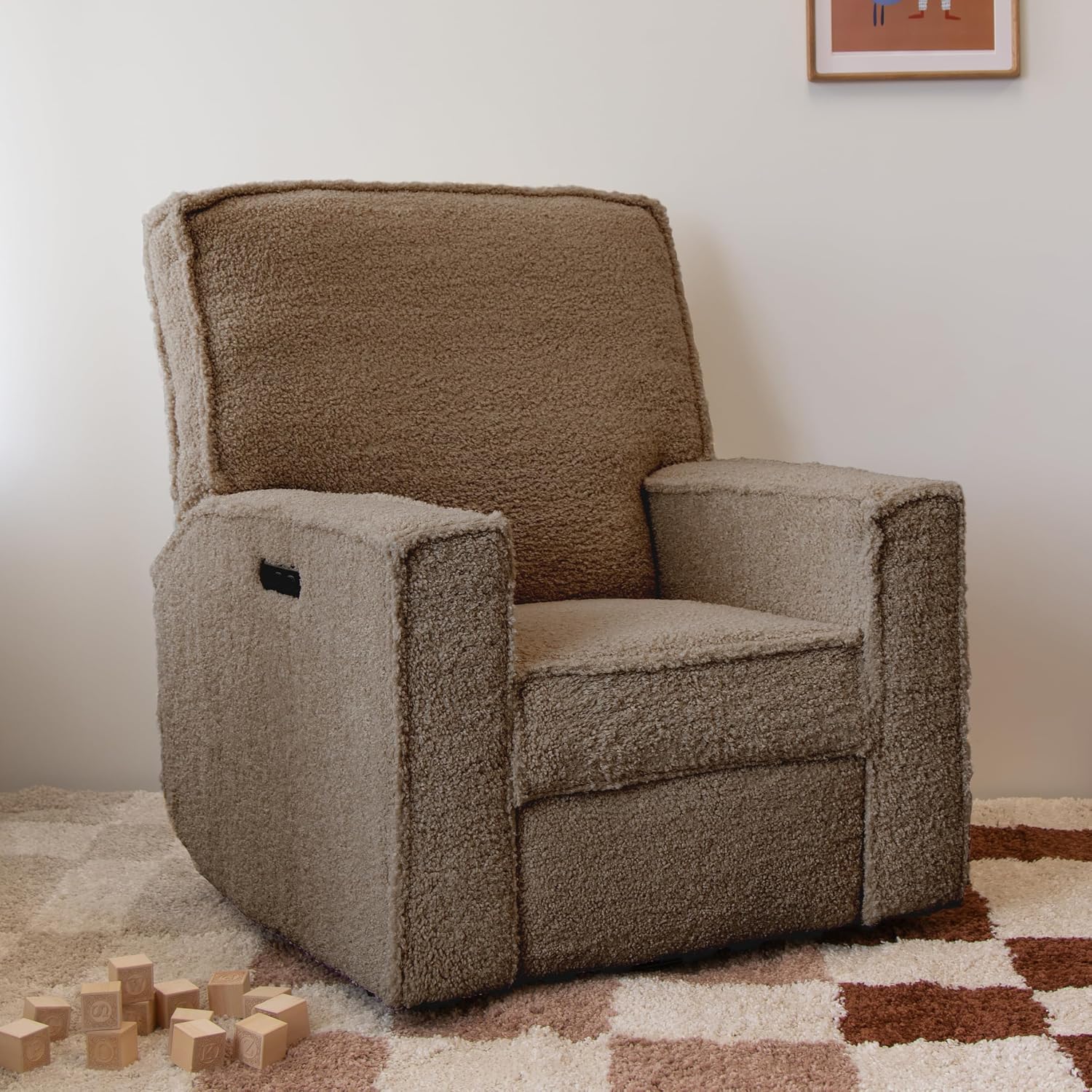 Storkcraft Texas Nursery Power Recliner Swivel Glider – Oeko-TEX 100 Certified, Nursery Rocking Chair with Push-Button Electronic Recline Function, USB-A and USB-C Charging Ports (Brown Sugar Sherpa)