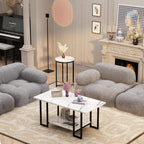 Lamerge 3 Pieces Living Room Table Set, Faux Marble Coffee Table with 2 Round End Side Tables, Coffee Table Set with Metal Frame for Apartment Home Office, White Black