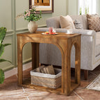 Tribesigns Arched Side Table, 2-Tier Farmhouse Solid Wood End Table with Bottom Shelf, Wooden Night Stand for Living Room, Bedroom, Rustic Brown