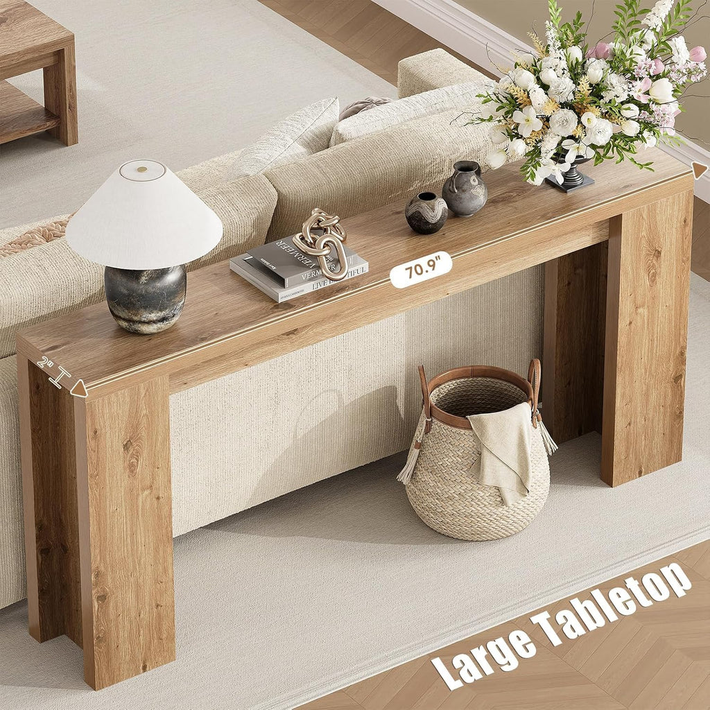 70.9 Inch Extra Long Console Table, Farmhouse Entryway Table with Thickened Base, Wood Sofa Table Behind Couch Table, Narrow Entryway Accent Table for Living Room, Hallway, Entrance, Foyer, Brown
