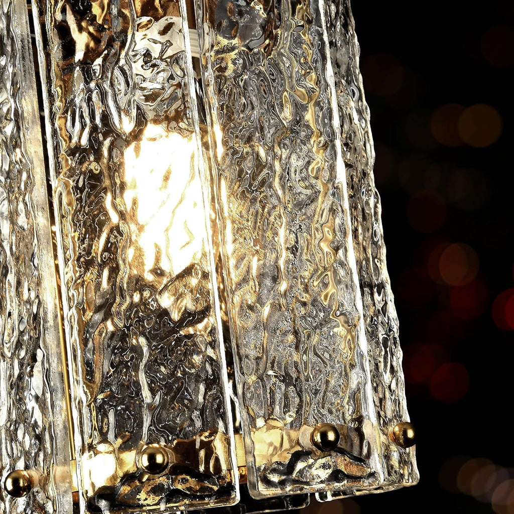 Gold Pendant Lights Kitchen Island 1 Pack Modern Water Ripple Glass Pendant Lights Mini Chandelier Adjustable Hanging Pendant Lighting for Kitchen Island Dining Room Over Sink Table Entryway