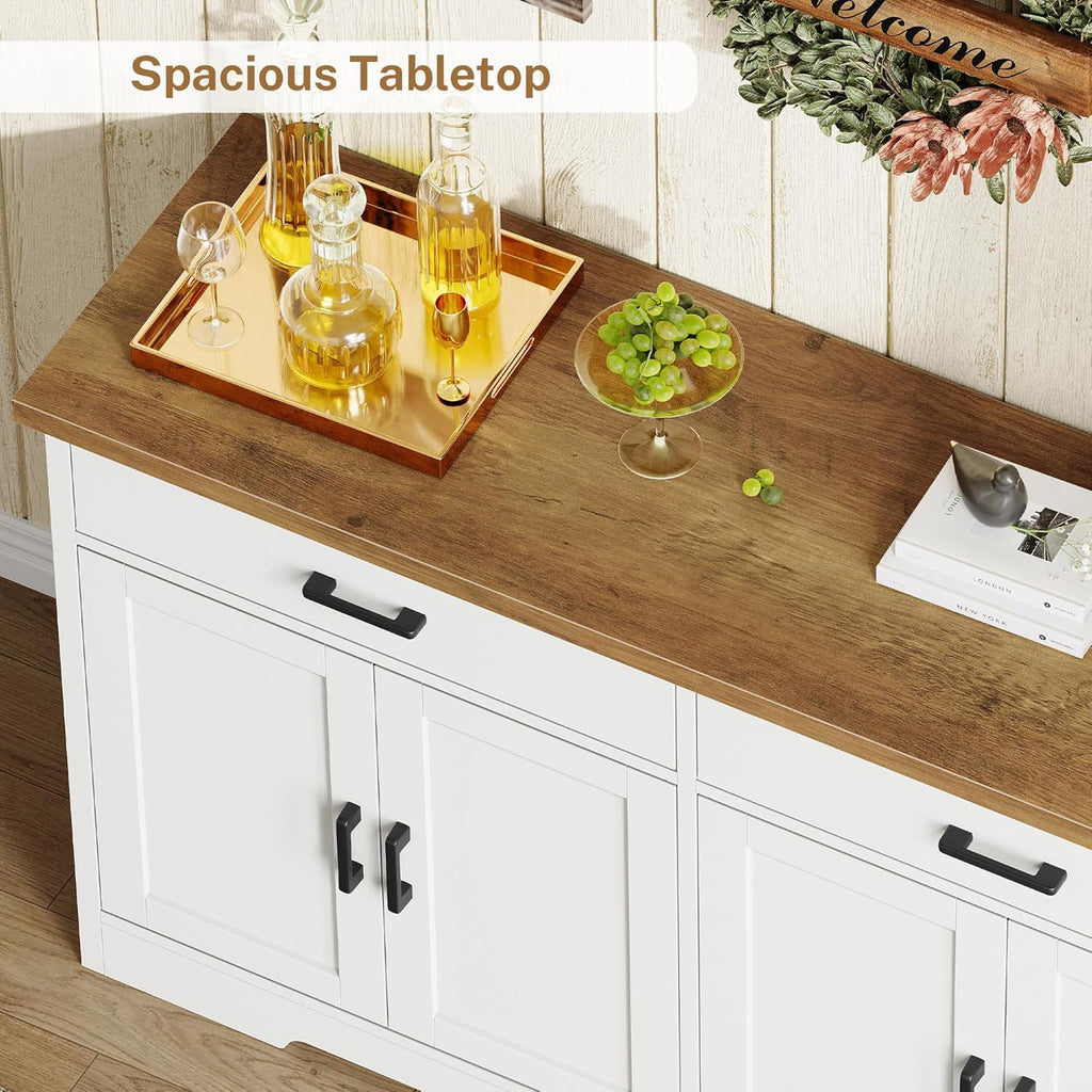 Buffet Cabinet with Storage and 2 Drawers, Large Sideboard Buffet Cabinet with Adjustable Shelves and Doors, Modern Coffee Bar Cabinet, White