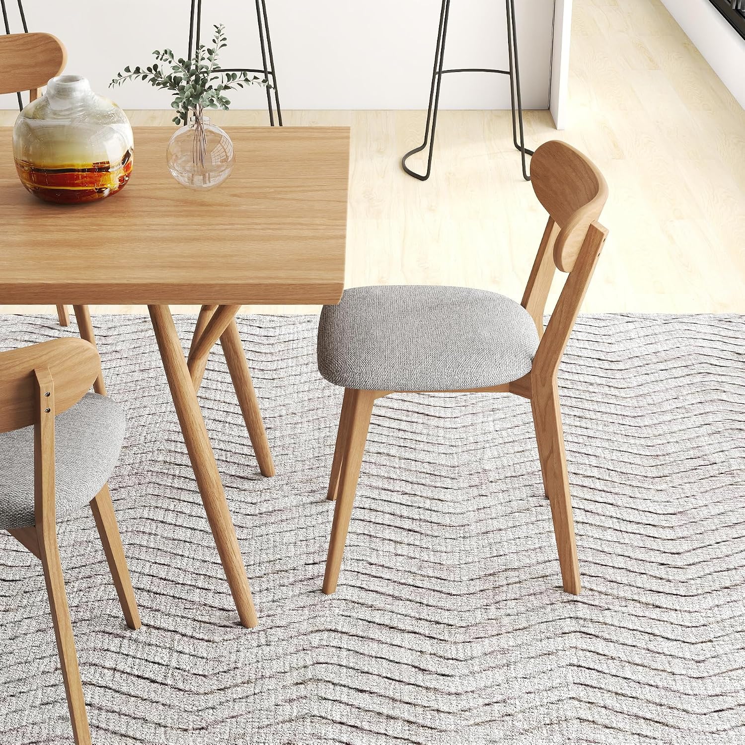 100% Solid Wood Dining Room Chairs - Practical Kitchen Chairs - Wood Chair for Dining Room, Kitchen (1, Natural Wood Grey Cushion)