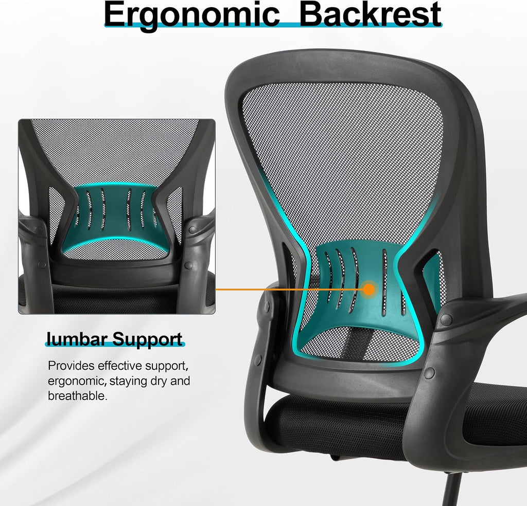 Office Desk Chair with Sled Base Set of 10,Mesh Conference Room Chairs No Wheels,Ergonomic Computer Chair with Lumbar Suppor,Office Guest Reception Waiting Room Chair,Black