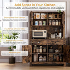 Kitchen Pantry Storage Cabinet with Microwave Stand & Coffee Bar Cabinet,Ample Storage Space with Countertop and 4 Doors, Multi-Scene Use As Hutch or Bar Cabinet, Easy Assembly