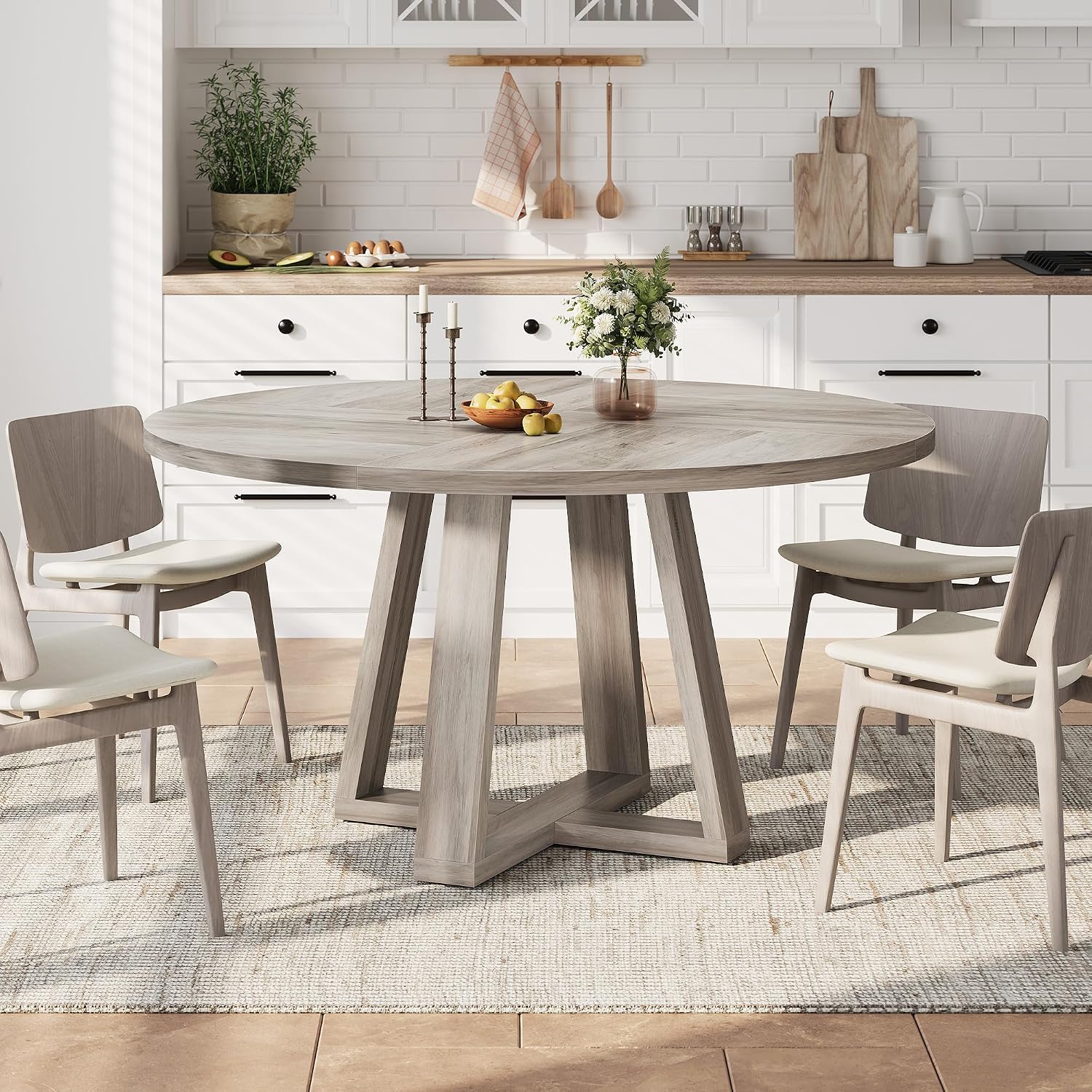 Garvee 47" Round Dining Table, Modern Dining Table | For 4-6 People, Modern Kitchen Dinner Table, Wood Cross Pedestal Base, For Living Room