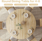 Round Dining Table for 4-6, 43.3" Modern Farmhouse Kitchen Table with Hidden Storage & Tambour Door, Japandi Style Wood Pedestal Circle Table for Small Spaces, Apartment, Dining Room, Classic Oak