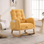 Rocking Chair, Nursery Rocker, Upholstered Accent Chair with Footrest, High Back Armchair for Living Room Bedroom, Yellow, Rubber Wood Legs, Side Pocket, 26.77D 38.36W 39.76H Inch