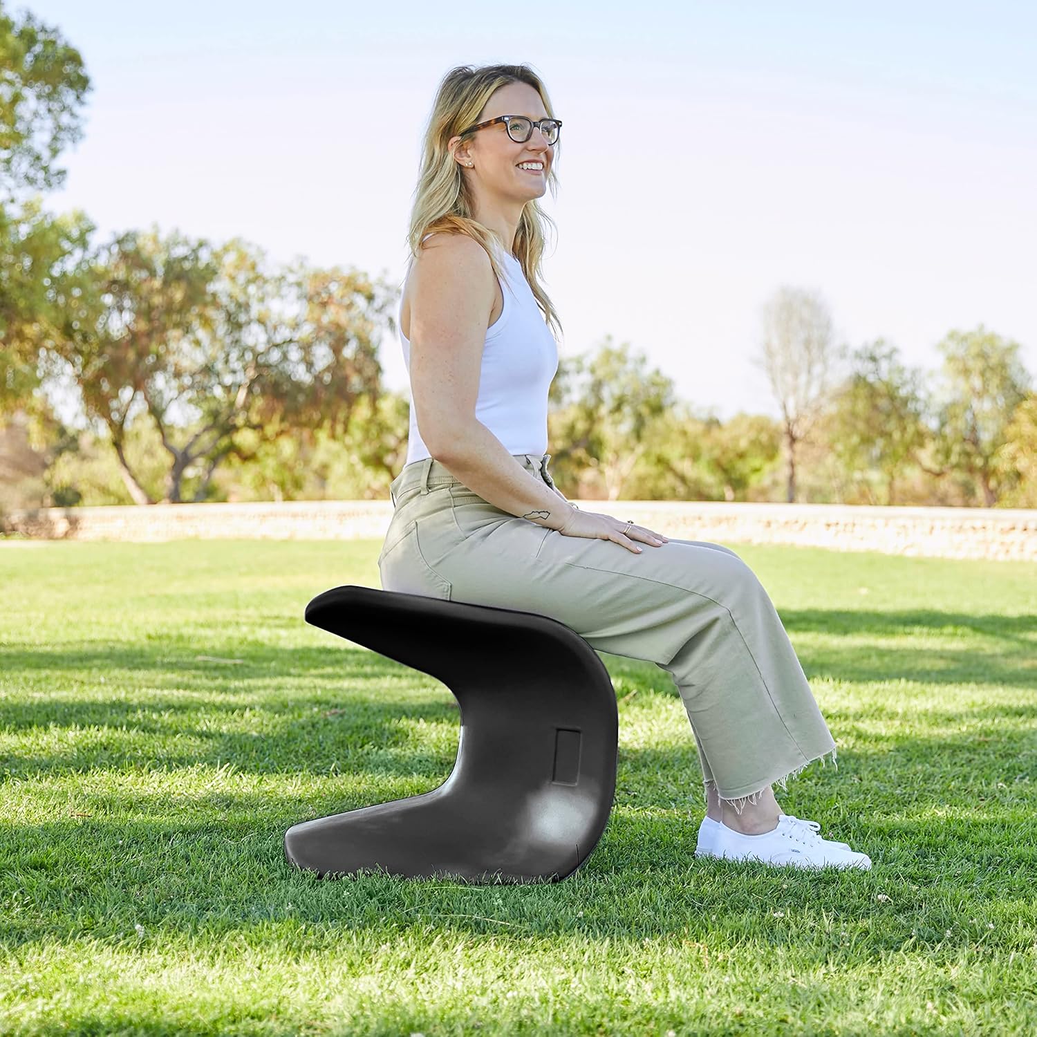 ECR4Kids Wave Seat Perch Stool, 18in - 19.6in Seat Height, Flexible Seating, Black