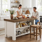 Tribesigns 55-Inch Kitchen Island with Seating and Storage, Farmhouse Wooden Stationary Island Table with Large Worktop & Leg Room, with Storage Shelves for Kitchen, Dining