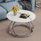 O&K FURNITURE Silver Coffee Table, Round Coffee Table Faux Marble Veins, Modern Center Table with Chrome Finish, for Living Room, Home Office, 1 PC