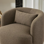 KINWELL 34" Wide Sherpa Swivel Barrel Chairs Set of 2, No Assembly Round Boucle Upholstered Accent Chairs Armchairs Single Sofa Chair with Toss Pillow for Living Room and Bedroom, Teddy Brown