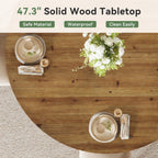 47.3" Solid Wood Dining Table for 4-6, Round Kitchen Table with Wood Legs, Farmhouse Kitchen & Dining Room Furniture, Brown