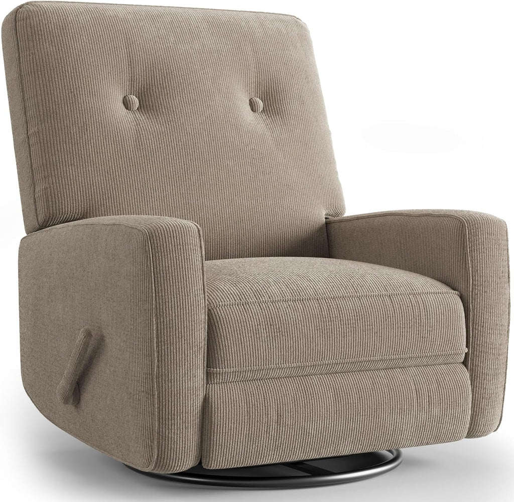Garvee Nursery Recliner Chair, 360° Swivel Rocking Glider Chair for Adults with Adjustable Backrest & Footrest, Cozy Corduroy Upholstered Armchair for Living Rooms, Bedrooms, Apartments, Light Brown