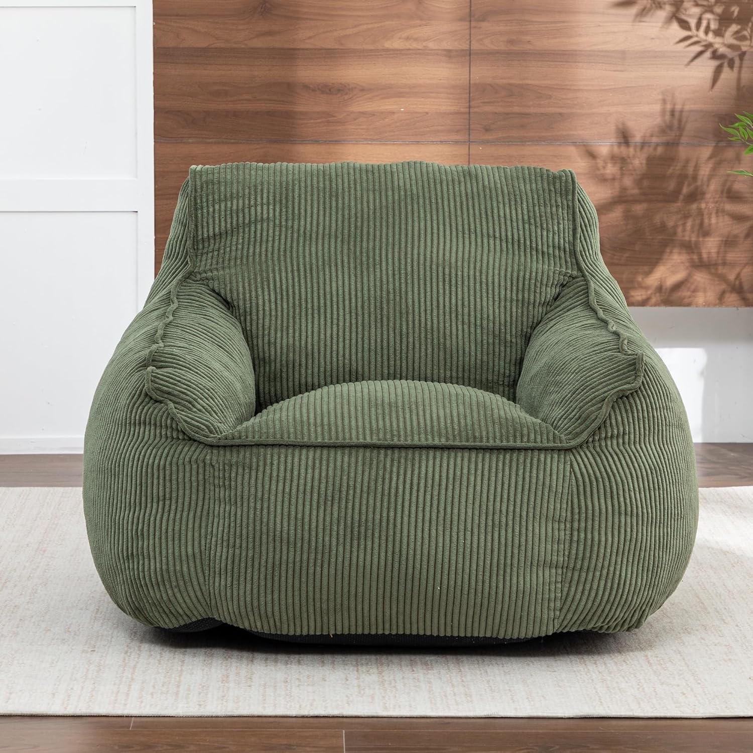 Bean Bag Chair for Adults and Kids with Armrests, High Back Corduroy Lounge Chair, Oversized Supportive Floor Sofa for Living Room, Bedroom, Dorm (Green)