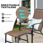 NUU GARDEN Patio Chaise Lounge Set of 3, 2 Textilene Patio Lounge Chairs with Ottoman and 1 Slatted Side Table, All-Weather Outdoor Set for Balcony Deck Yard Poolside, Black and Brown