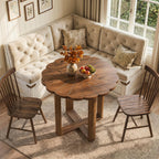 31.5-Inch Solid Wood Round Dining Table for 2-4, Small Farmhouse Kitchen Table with Carved Petal Pattern, Wooden Dining Room Furniture for Apartments, Small Place, Rustic Brown