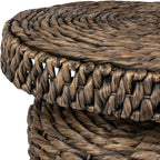 JONATHAN Y Marisol Round Brown Woven Water Hyacinth Side Table with Iron Frame, 24" Pedestal End Table for Living Room, Coastal Bohemian Accent Nightstand TBL2504B