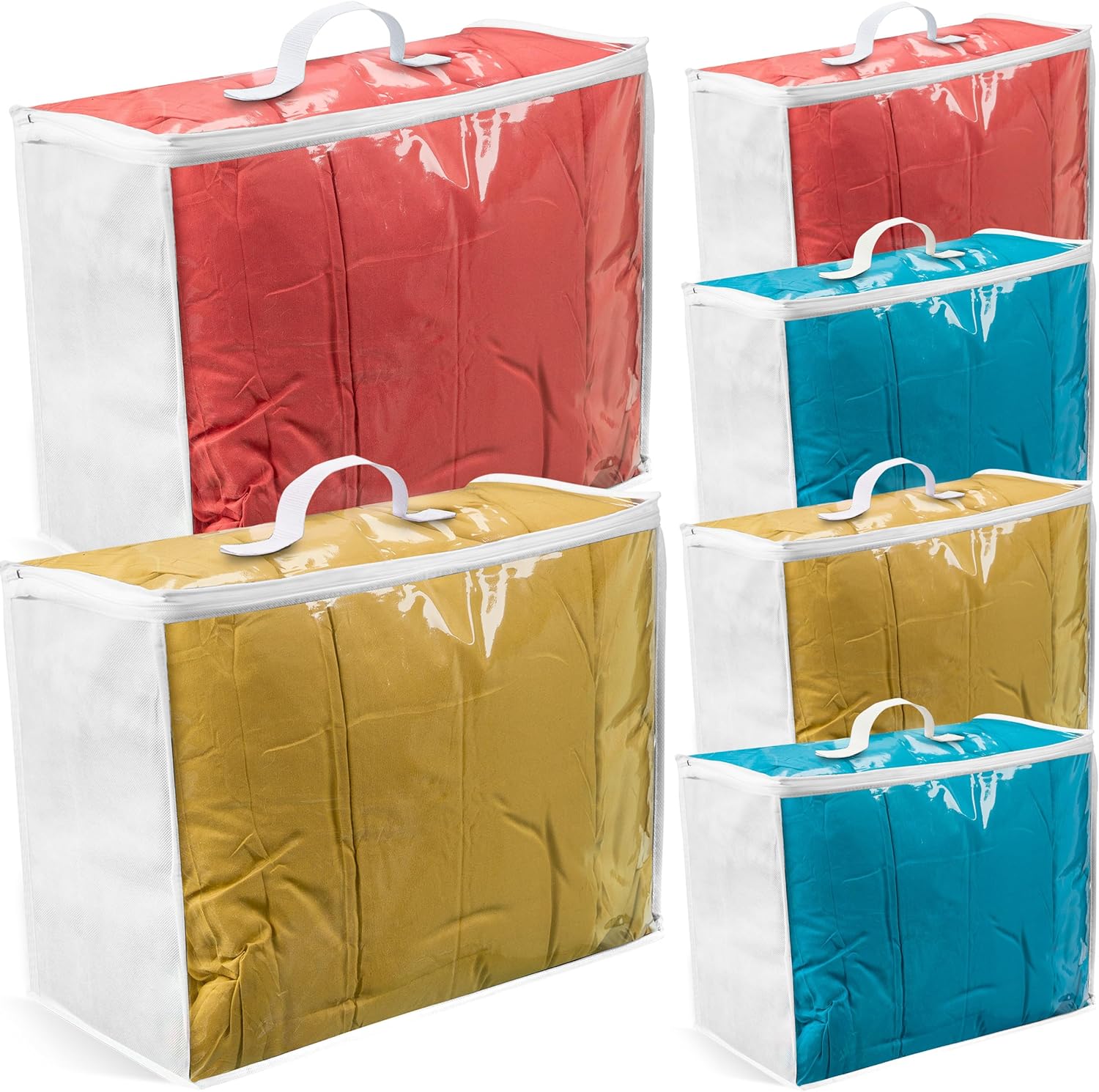 VitalUp 6 pack Clear Plastic Storage Bag with Zipper, Foldable Moving Bag for Comforters, Blankets, Bedding, Storage Containers, Breathable, Durable Clothes and Duvet Closet Organizers, 18x15x9