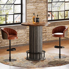 Tribesigns Round Bar Table, 39.4" H Wood Bistro Pub Table with Metal Ring Footrest for Dining Coffee Cocktail Living Room, Small Space, Brown & Gray (Only Table)