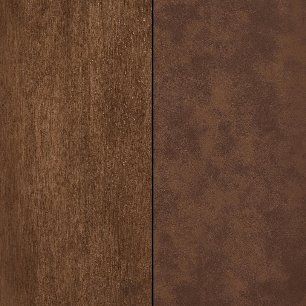 Vegan Leather Top Nightstand or End Table with Two Drawers and Open Shelf, Modern Plinth Base for Bedroom Living Room or Entryway