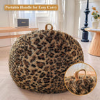 XeGe Faux Fur Leopard Print Bean Bag Chair Cover (No Filler), Fluffy Stuffed Animal Storage Cheetah Bean Bag Home Decor, Furry Fuzzy Big Beanbag Cover for Adults Teens Kids Girls, Anti-slip, Brown