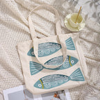 Ocean-Themed Embroidery Tote Bag for Women Summer Canvas Beach Bag Reusable Bag for Shopping Grocery Book