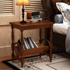 Classic Wooden Side Table with Magazine Rack, End Table with Rubberwood Legs and Birch Veneer Finish, Bedside Table with Storage Shelf for Living Room, Bedroom