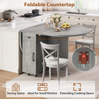 Jocoevol Round Folding Dining Table for 4, Space Saving Drop Leaf Kitchen Table with Storage Drawer, 6 Wheels Oval Gateleg Foldable Dining Table for Small Spaces(Grey 47 * 23.6 * 30)