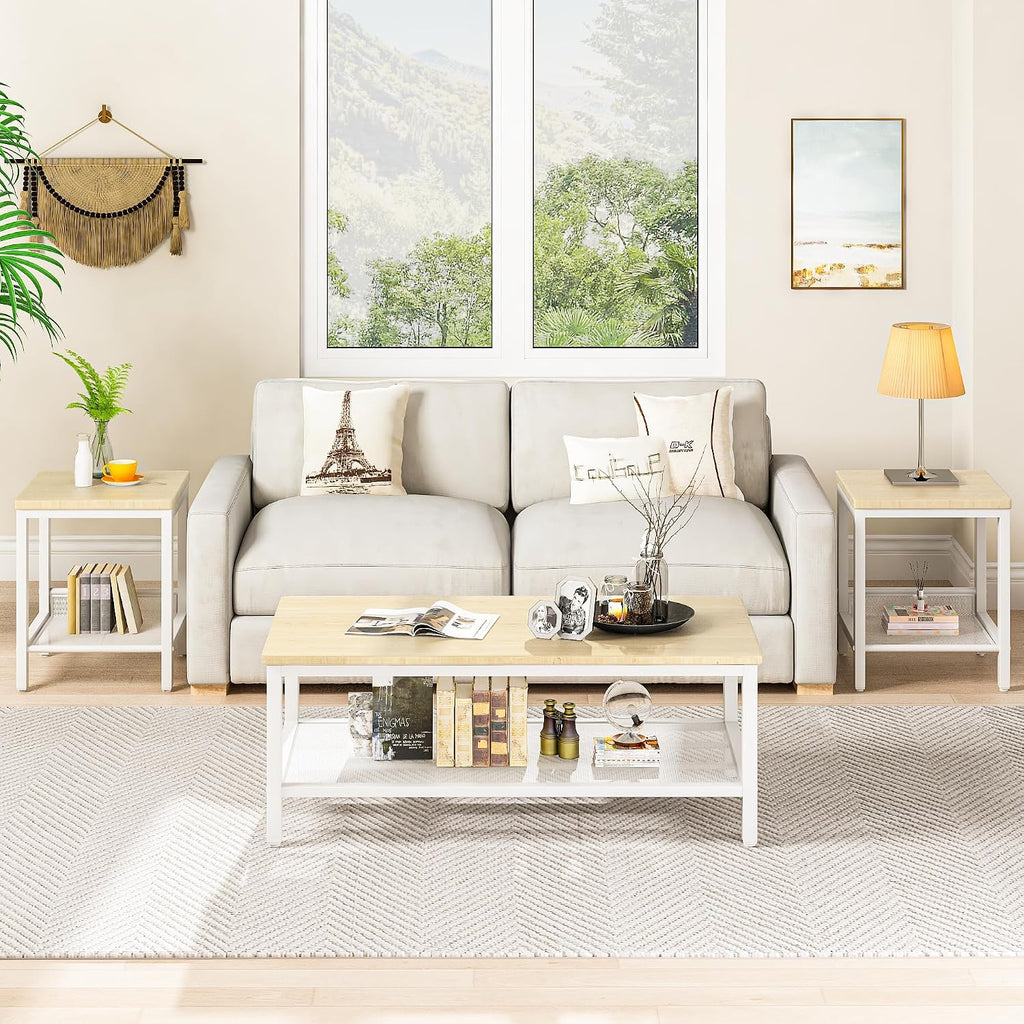 AWQM Coffee Table Coffee Table and end Table Sets Living Room Table | For Living Room, Small Apartment, Home Office, Sofa Storage Side Table & Bedroom Use (Oak)