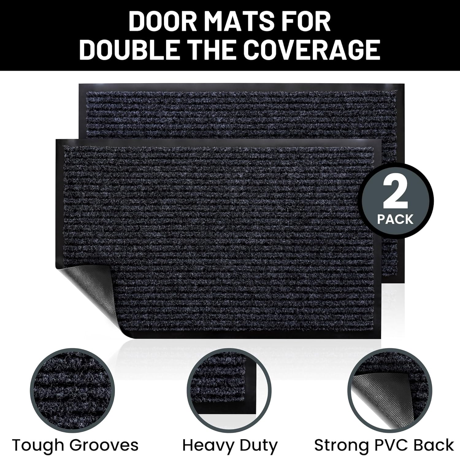Sierra Concepts Front Door Mat Welcome Floor Mats - Entryway Indoor Outdoor Entrance Doormat, Patio, Porch, Muddy Shoe, Inside Outside Low Profile, 30x17 inches, 2-Pack Gray