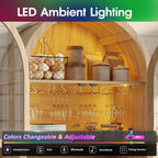 Maupvit 70" Tall Arched Wine Bar Cabinet with LED Light, Fluted Coffee Bar Cabinets with Stemware Rack, Kitchen Pantry Cupboard with Glass Doors, Liquor Cabinet for Home, Dining Room (Nature)