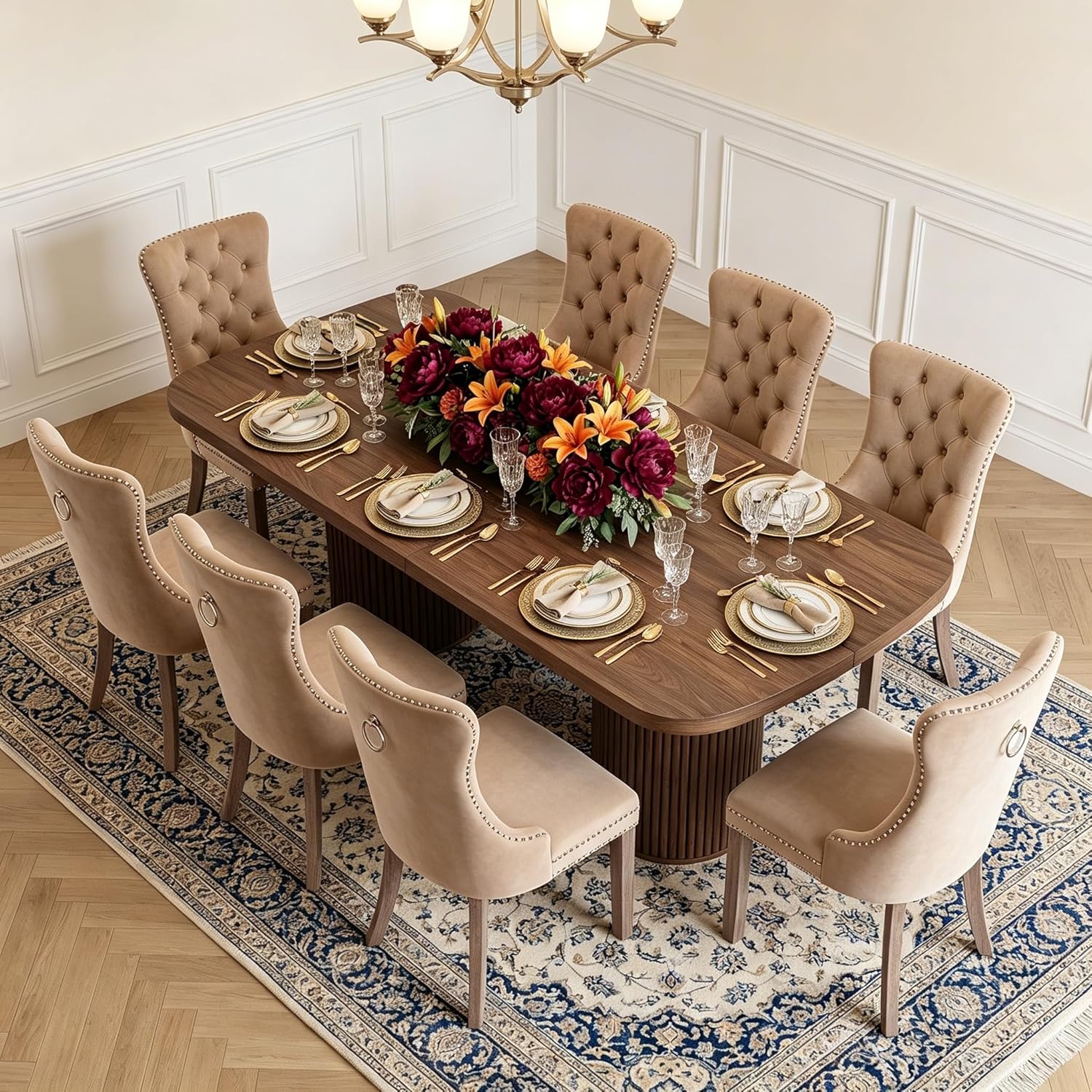 79" Dining Table Set for 8,Large Rectangular Dining Table Set for 8 with Cushioned Chairs,Modern Mid-Century Wood Dining Room Table Set for 8,Ideal for Dining & Gatherings (Walnut)