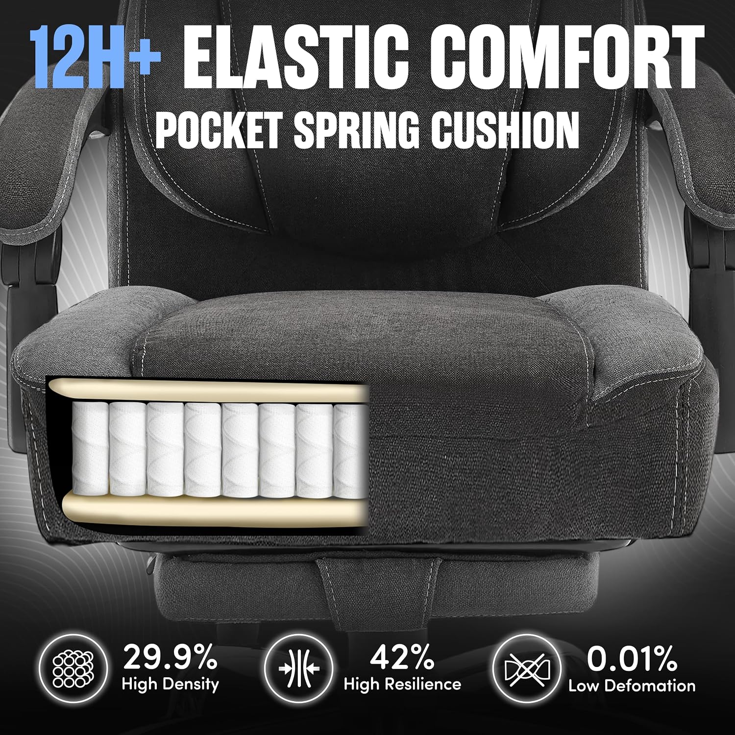 Office Chair with Footrest,6-Point Vibration Massage & Heat Executive Office Chairs,Big and Tall Fabric Office Chair 500LBS,Ergonomic Desk Chair for Heavy People,Recliner with Padded Armrest,Blackgrey