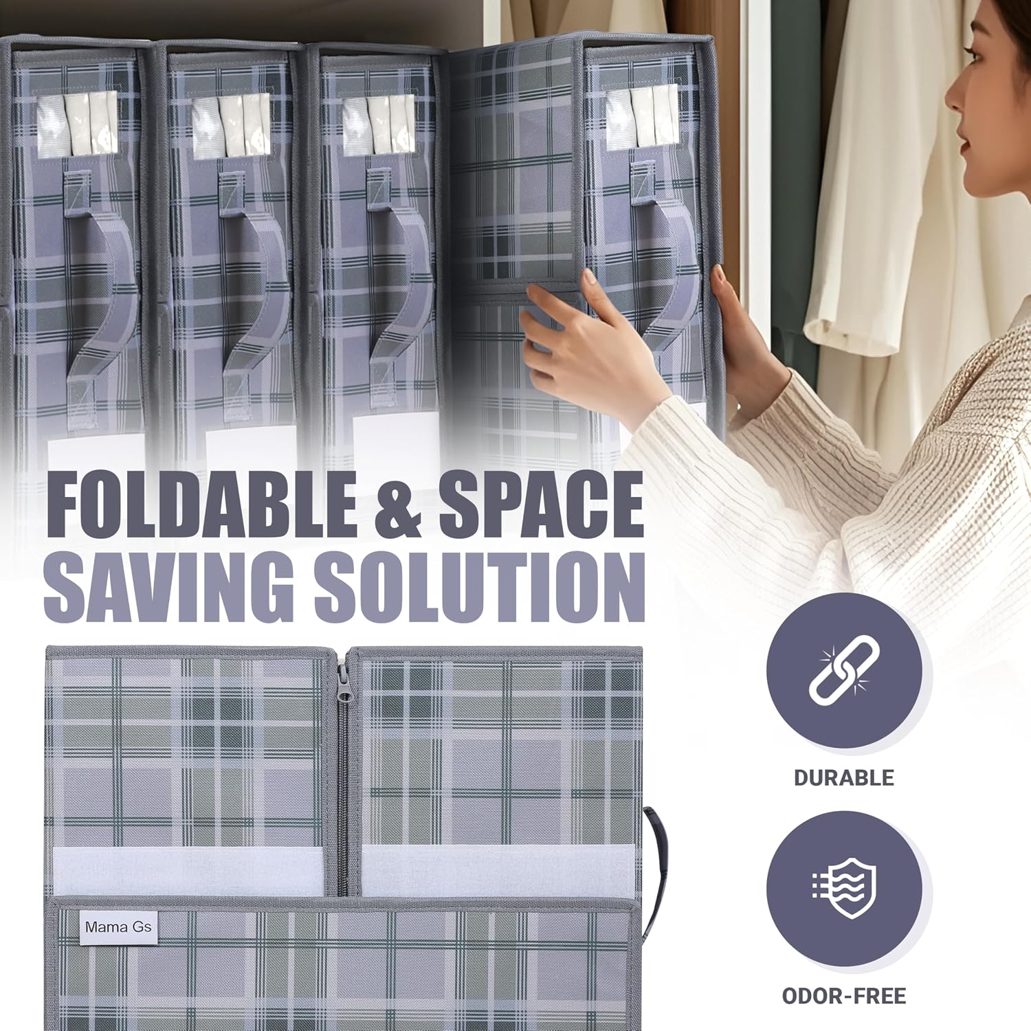 4 Pack Bed Sheet Organizer and Storage with Zipper – Linen Closet Organizers for Full, King, Queen & Twin Sheet Sets, Bedding Storage for Blankets and Duvet Covers, Grey