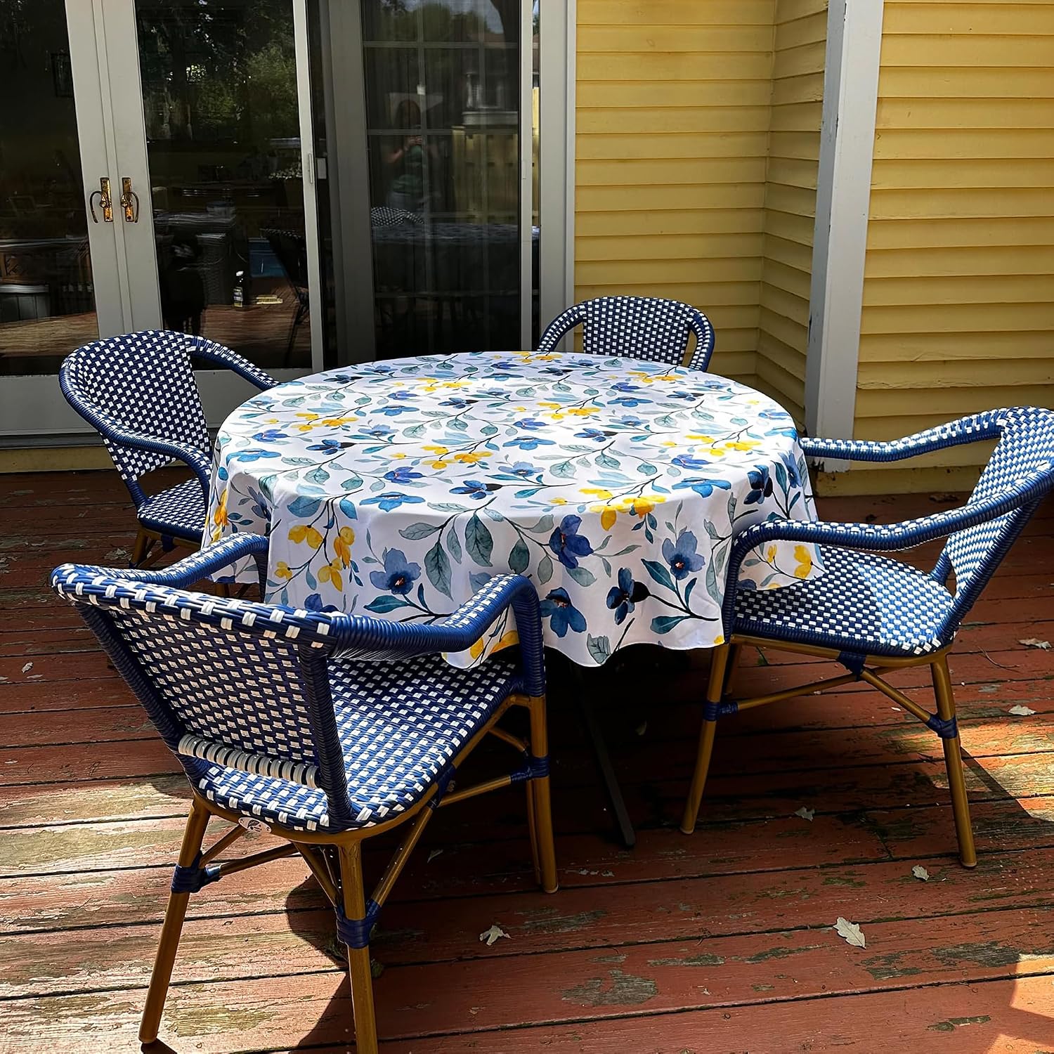 PURPLE LEAF Bistro Chairs Set of 2 French Hand-Woven Wicker Armchairs Outdoor Dining Chairs for Patio Porch Garden Indoor Bamboo Print Finish Deep Blue
