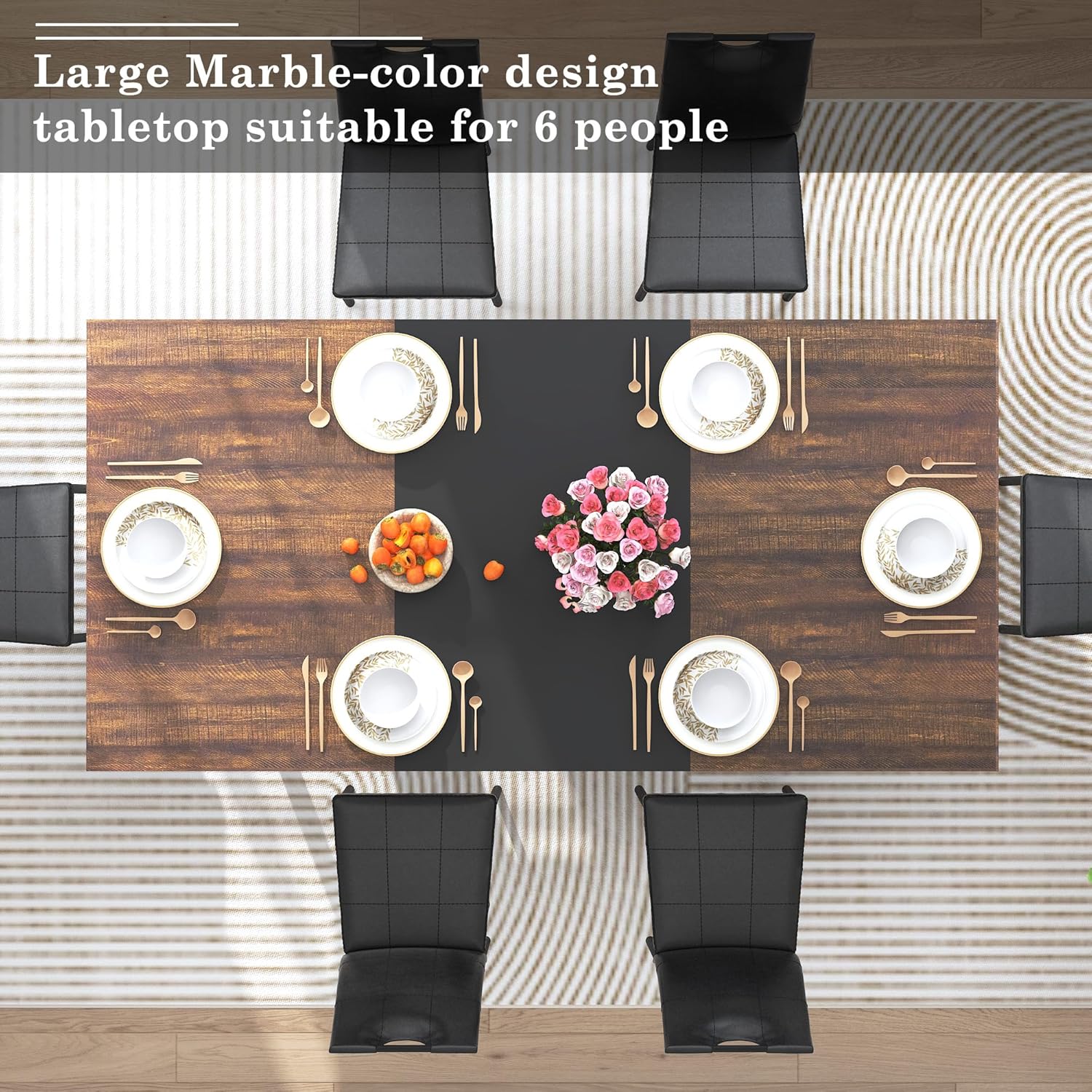 70IN Large Dining Table for 4 5 6 People,Farmhouse Kitchen Dinner Table W/Brown Wood Waterpoof Tabletop,Rectangular Family 6FT Dining Tables w/Adjustable Leg for Office Home Living Dining Room