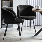 NORDICANA 3 Piece Dining Table and Chair Set, 37-Inch Engineered Wood Round Table Set with Black Fuzzy Sherpa Armchairs, Metal Leg for Small Spaces