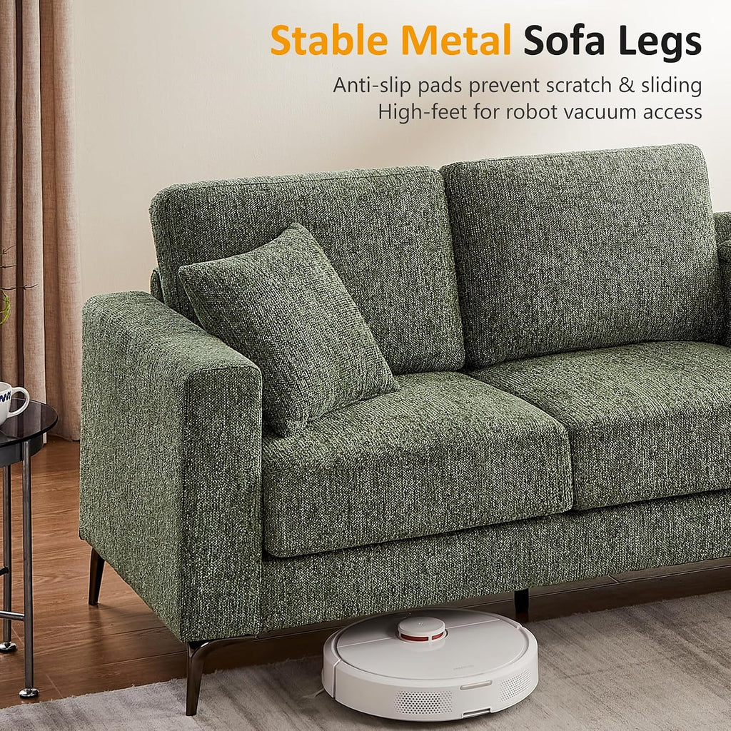 99.21" L Shaped Sectional Sofa with Convertible Chaise, Chenille Modern Modular Couch with Storage Box, USB & Type C Port, 4-Seater Cloud Sofa with Metal Legs for Living Room, Apartment, Green