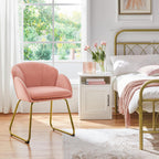 Yaheetech Flower Shape Vanity Chair with Petal Armrests, Pink | Velvet Makeup Chair no Wheels with Golden Metal Legs, Modern Side Armchair with Back for Living Room/Bedroom/Home Office