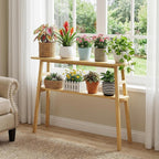 39.4" Solid Bamboo Entryway Console Table, Sofa Table Behind Couch, Narrow Bamboo Wood Entry Table with Storage Shelves for Living Room, Hallway，Modern, Easy Assembly, Natural