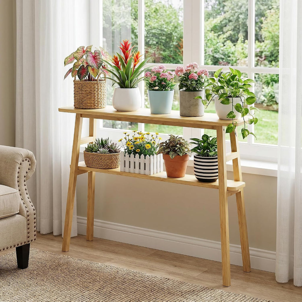 39.4" Solid Bamboo Entryway Console Table, Sofa Table Behind Couch, Narrow Bamboo Wood Entry Table with Storage Shelves for Living Room, Hallway，Modern, Easy Assembly, Natural